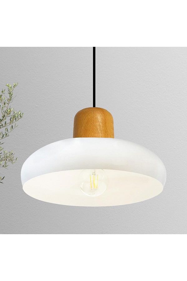 Bamyum-Androa-Holz Hängelampe Esstisch Weiß Metall Ø40 cm, Pendelleuchte Esstisch 1