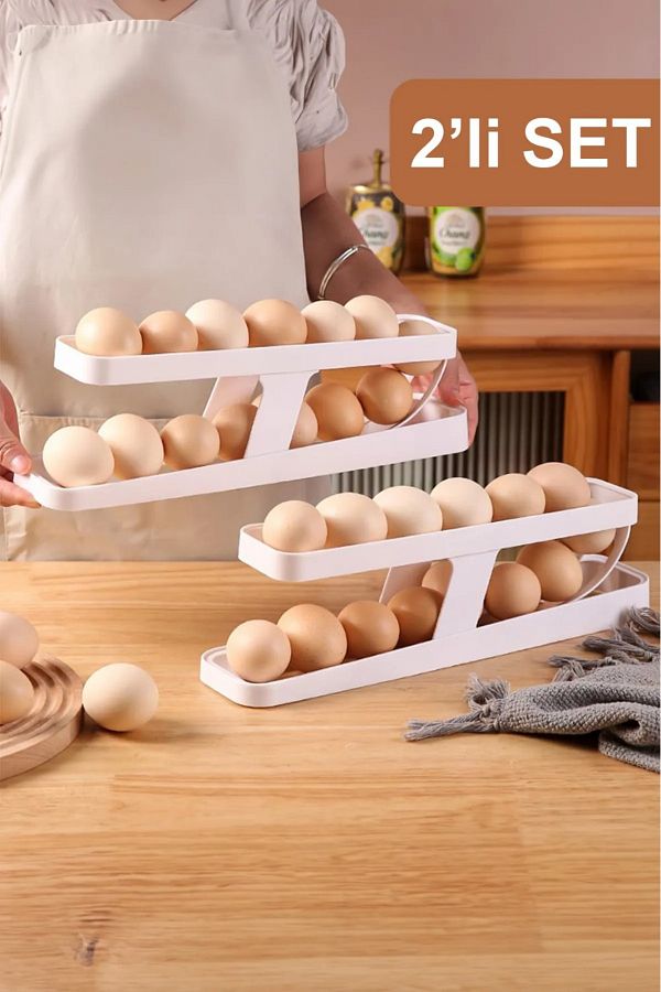 Bayev-Roll Set of 2 2 Layers Egg Storage Container Refrigerator Egg Organizer 1