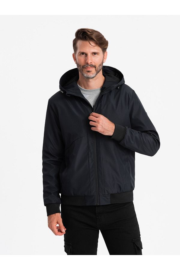 OMBRE-Leichte Herrenjacke mit Netzfutter und Kapuze - schwarz V4 OM-JANP-0149 M 1