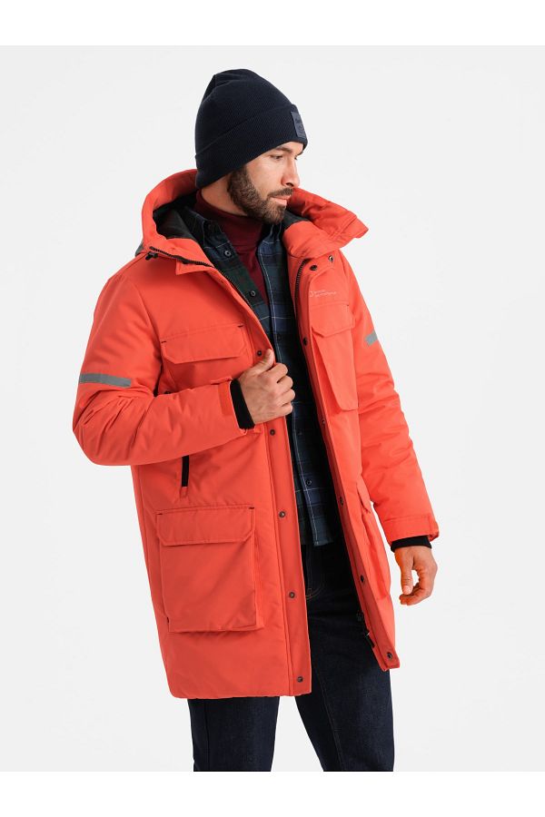 OMBRE-Men's long insulated jacket with reflective elements - orange V1 OM-JALJ-0169 XXL 1