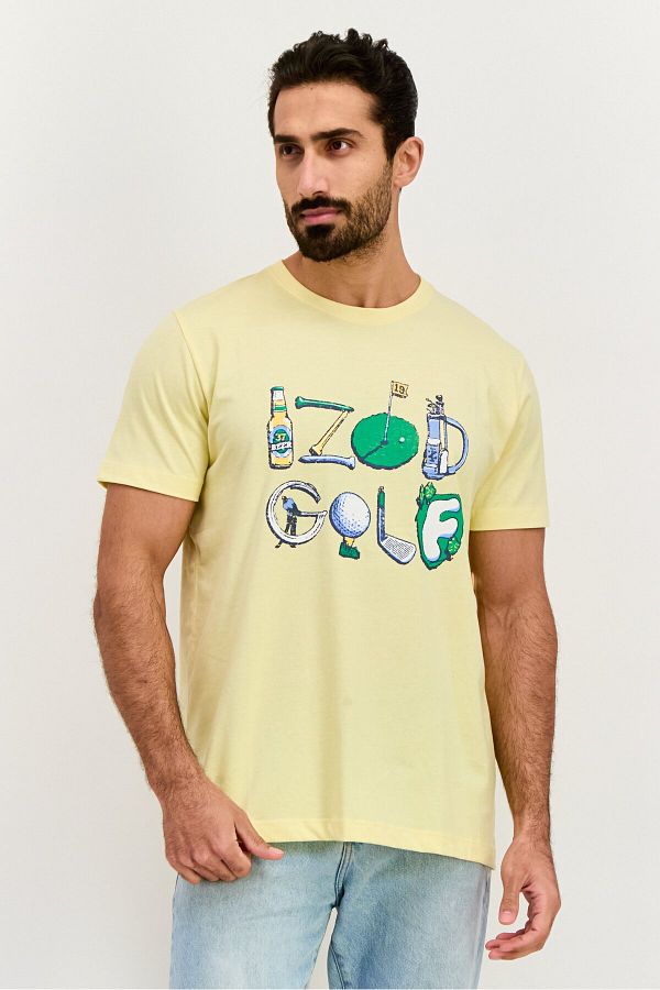 Izod-Men Crew Neck Short Sleeve Graphic Printed T-shirt, Light Yellow 1