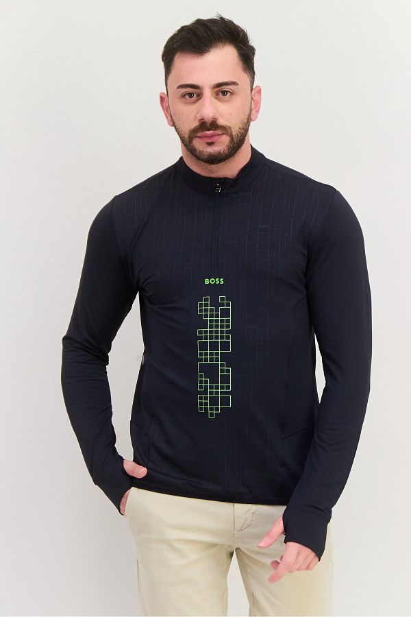 BOSS-Men Mock Neck Long Sleeves Graphic Print Sweatshirt, Navy Blue 1