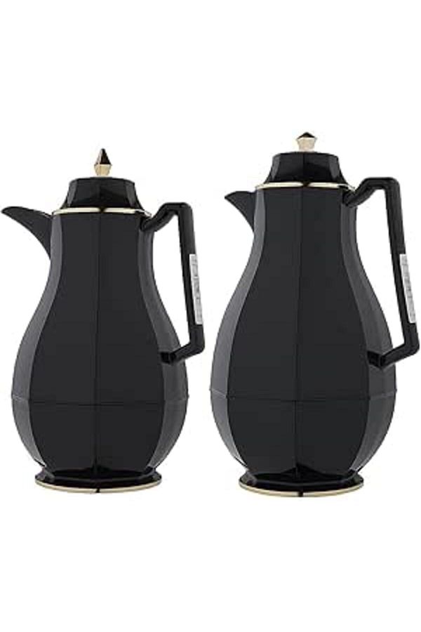 ALSAIF-2 Pieces Coffee And Tea Vacuum Flask Set From Flora Size: 0.7/1.0 L Color: Black/gold 1