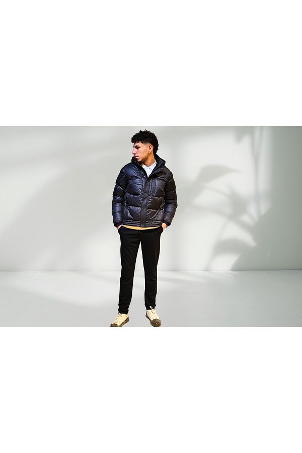 Campione-Men's Hooded Zipper and Snap Closure Shrinkable Sleeves Puffer Coat 253429701 1