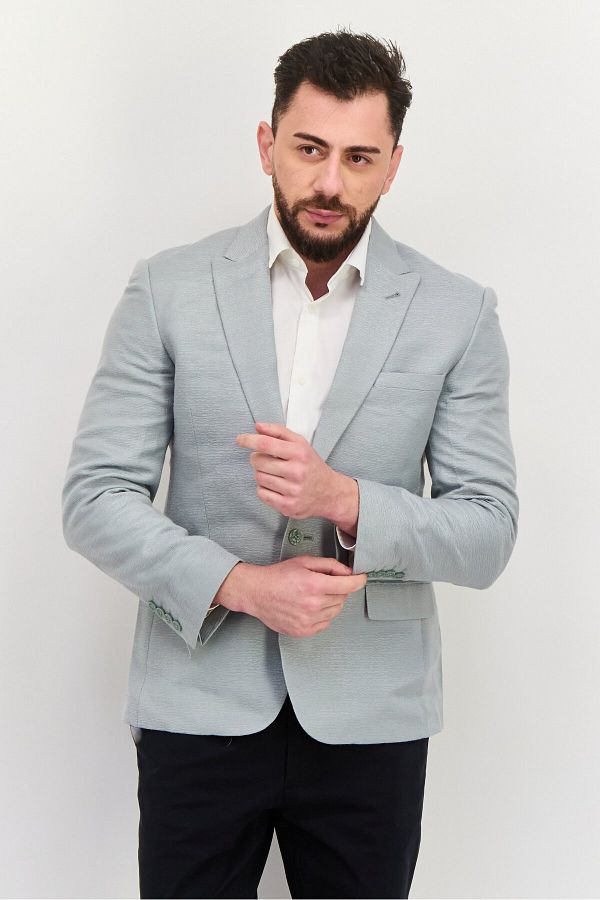Asos Design-Men Slim Fit Metallic Suit Jacket, Silver 1