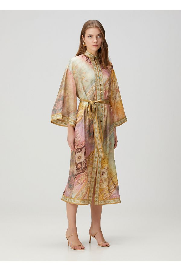 Zimmermann-Pink Yellow Midi Silk Shirt Dress Size: 3 1