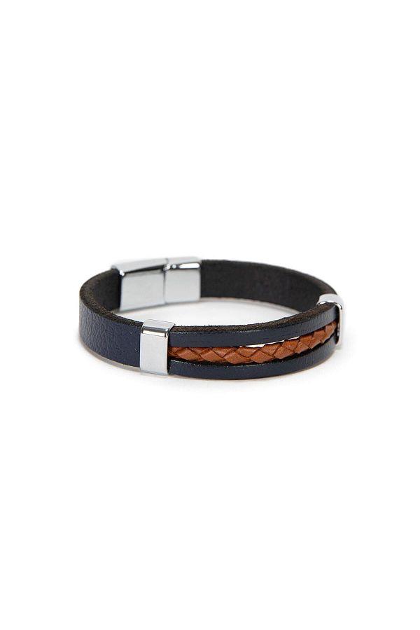 Pierre Cardin-Navy Blue Corded Leather Men's Bracelet 1