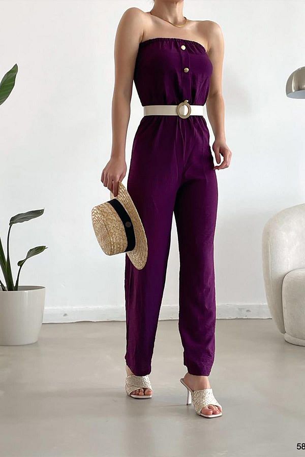 Deafox-Purple Aerobin Fabric Strapless Jumpsuit Including Belt 1