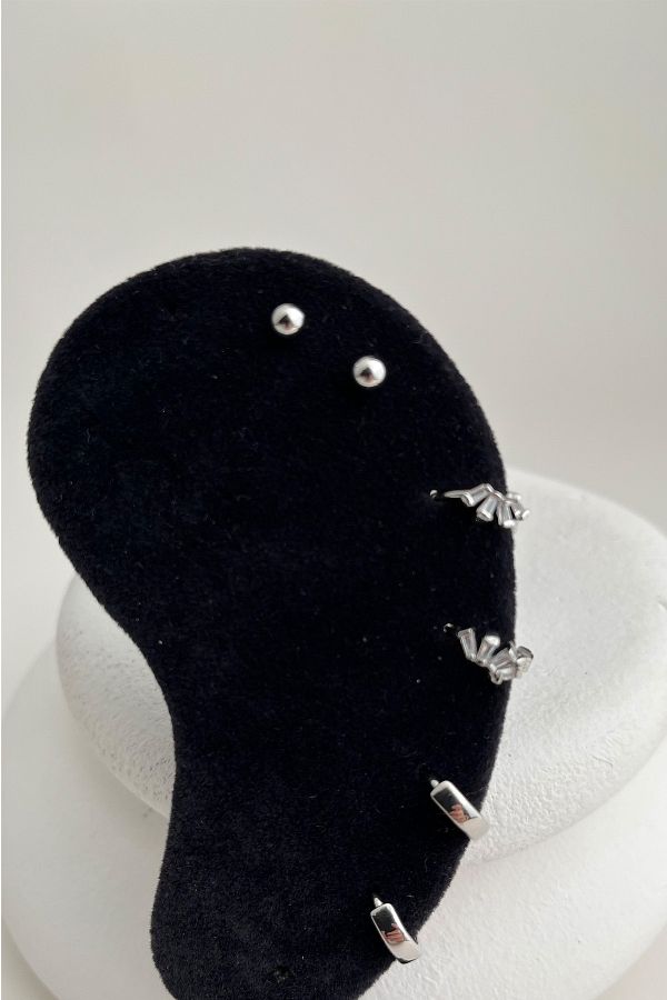 Modex-Silver Color Minimal Multiple Earrings Set 1