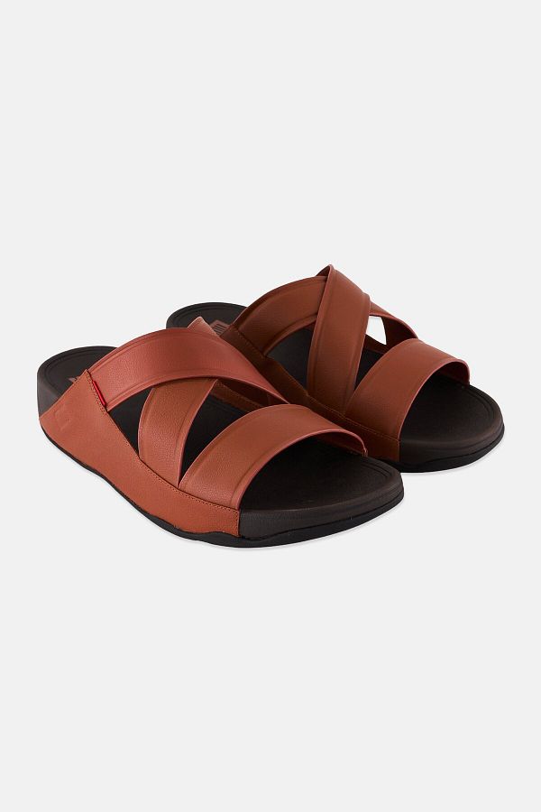 Fitflop-Men Chi Cross Strap Slip On Slides, Dark Tan 1