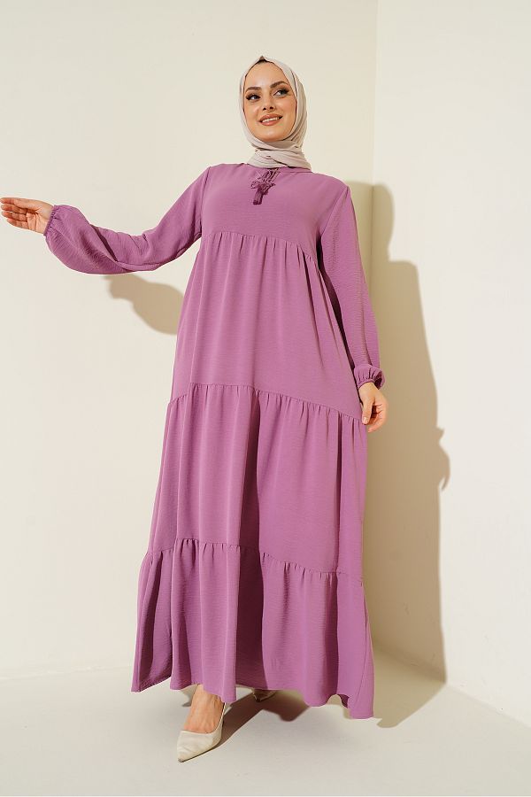 Bigdart-1627 Rochie Hijab cu Siret - D. Fuchsia 1
