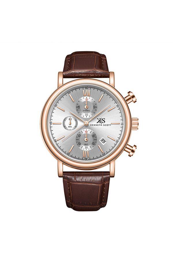 Kenneth Scott-Kenneth Scott K23151-RLDW Men Chrono & Multi Function Display Watch & Genuine Leather 1