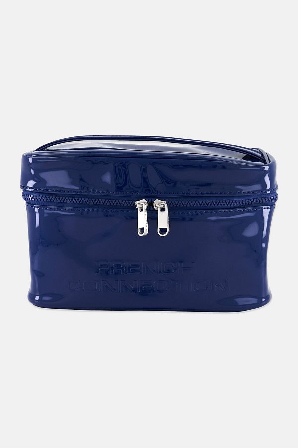French Connection-Women Brand Logo Patent Cosmetics Bag 18 H x 6 L x 15 W cm, Navy blue 1