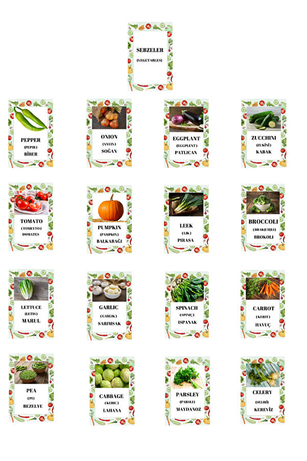 Baby İNGİLİZCE SEBZELER FLASH KARTLAR