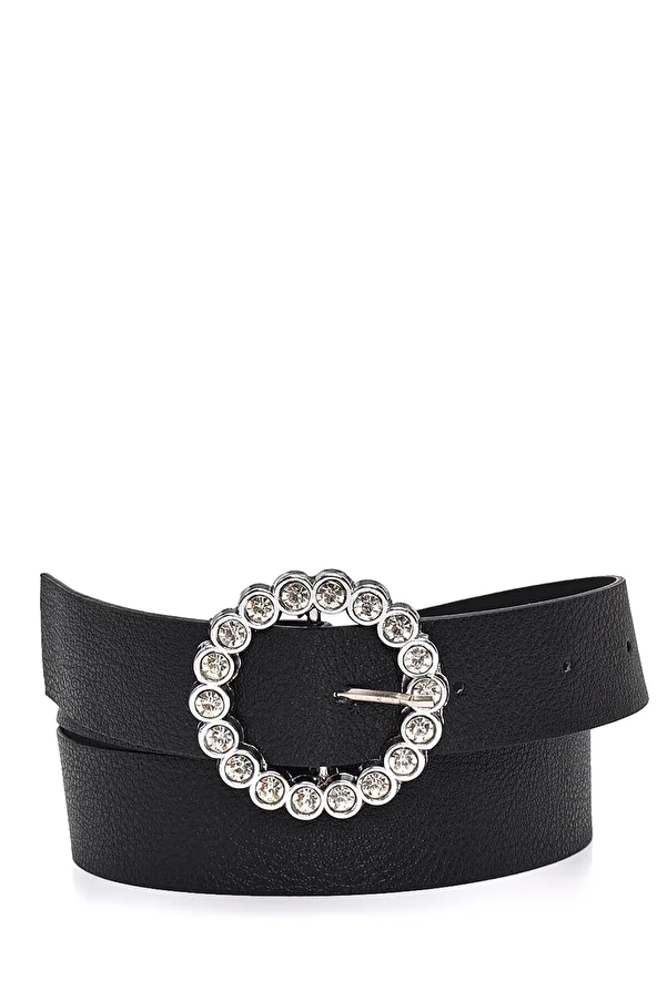 Paçuli Moda-Round Jewelled Buckle Women's Belt 1