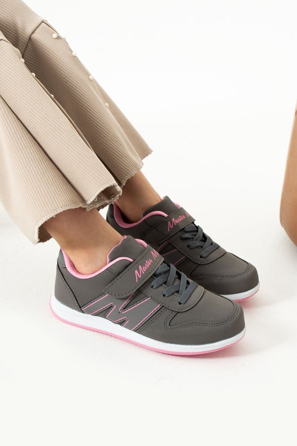 WEBORN Children's Smoked Pink Lace-Up Single Velcro Summer Winter Faux Leather Unisex Sneaker m Written Sports Shoes