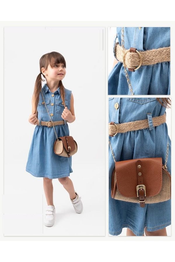 Aymini kids-Denim Dress with Bag and Belt 1