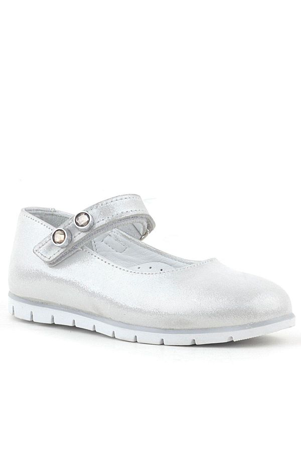 Rakerplus-Genuine Leather Silver Stone Velcro Girls' Ballerinas 1