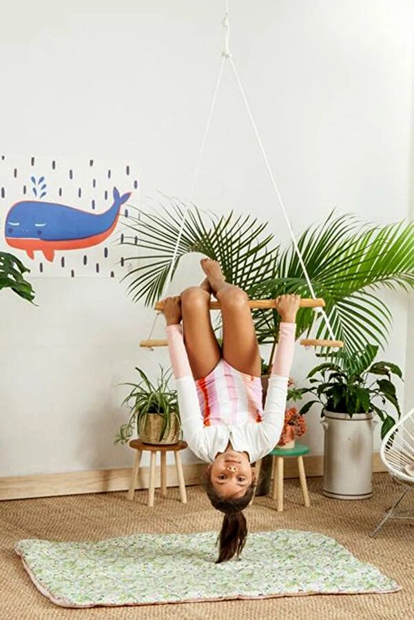KUKKİ Trapez Ahşap Duyusal Salıncak Çocuk Aktivite Jimnastik Yoga Gelişim Salıncağı