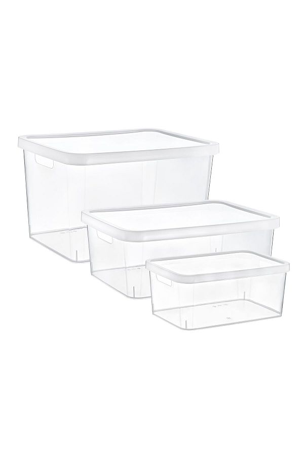 Smartware-Transparent Stafi Box with Lid Set of 3 - 4,5-12-18 Lt 1