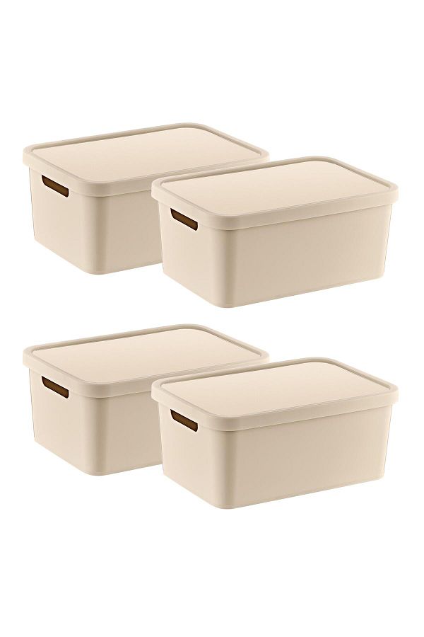 Smartware-Set of 4 Stafi Multi-Purpose Box with Lid Latte 4.5 L 1
