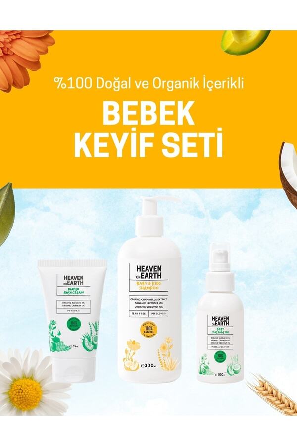 Heaven on Earth Pişik Kremi, Masaj Yağı, Bebek Ve Çocuk Şampuan %100 Doğal Organik Vegan Içerikli Bebek Keyif Seti .