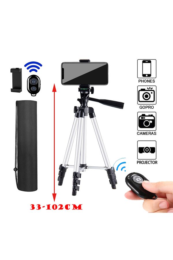 Mosizave-Phone Tripod For Video Recording Phone Tripod Stand with Bluetooth Remote Universal Camera Phone ... 1