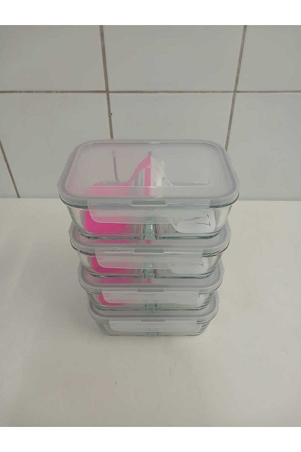 LAV-Feyzade Fresco Set of 4 - 1120Cc Rectangular, Two-Section Ziplock Glass Storage Container (Frs-297) 1
