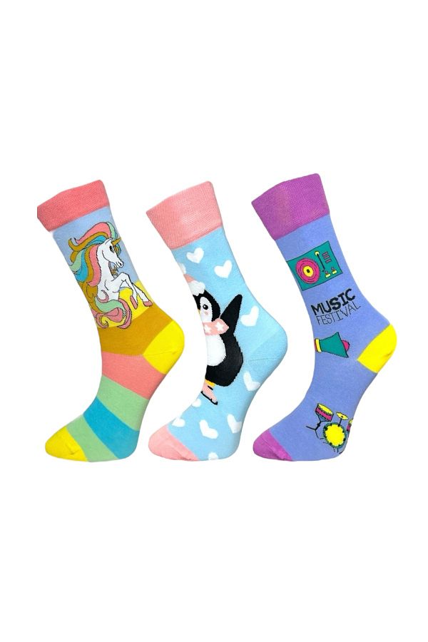 Mevo-3-Piece Unisex Flexible Moisturizing Cotton Colorful and Patterned Socks 1