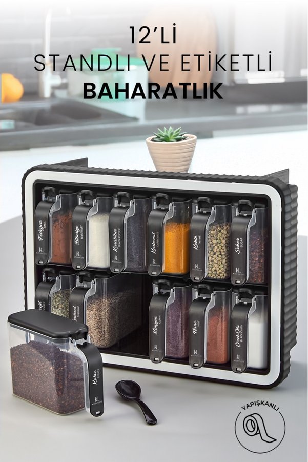 Spice Rack Handle NESS HOME 12-Piece Self-Adhesive Spice Rack Set with Spoon - Labeled ...