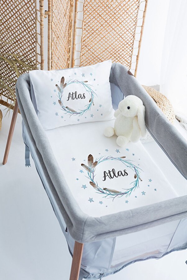 Lilabio %100 Pamuk Saten İsme Özel İsimli 70x120 Park Yatak Nevresim Seti Kuş Tüyü