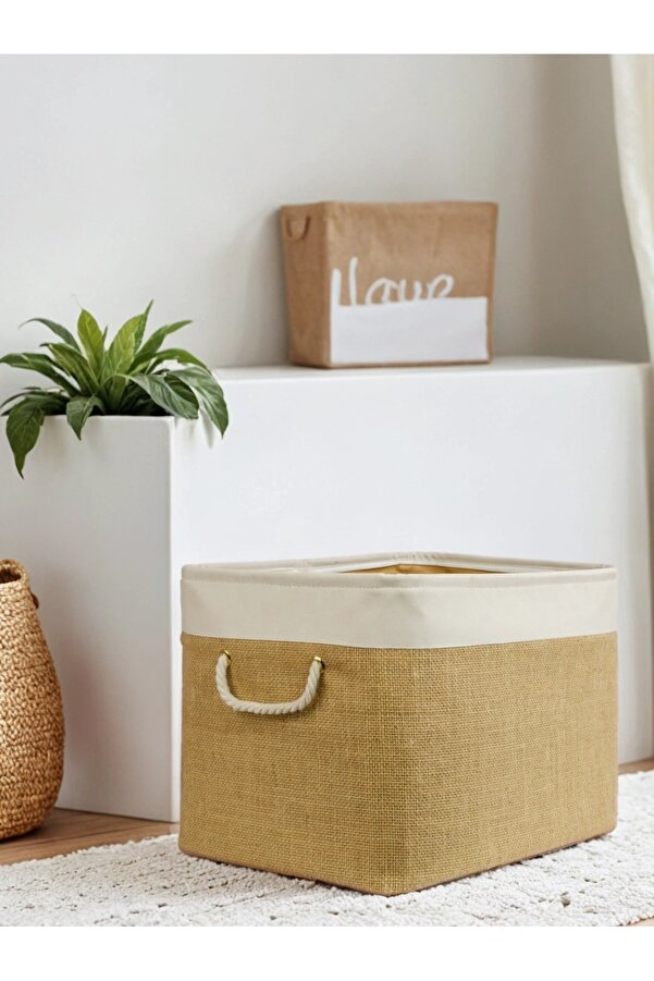 PH Prendi Home Büyük Boy Jüt Dolap İçi Çamaşır Çocuk Odası Oyuncak Düzenleyici Katlanır Saklama Sepeti Organizer