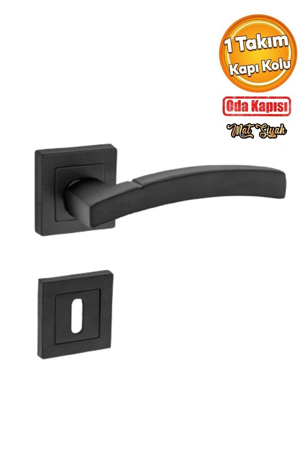 Nobel-Matte Black Balnodi Room Door Handle with Square Badge / 1 Set (Front and Back) 1