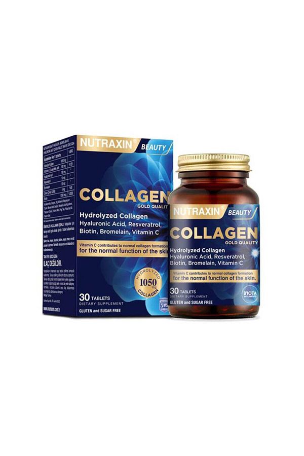 Nutraxin-Collagen 30 Tablets - Hydrolyzed Collagen (Hyaluronic Acid, Resveratrol, Vitamin C, Biotin, Bromelain) 1