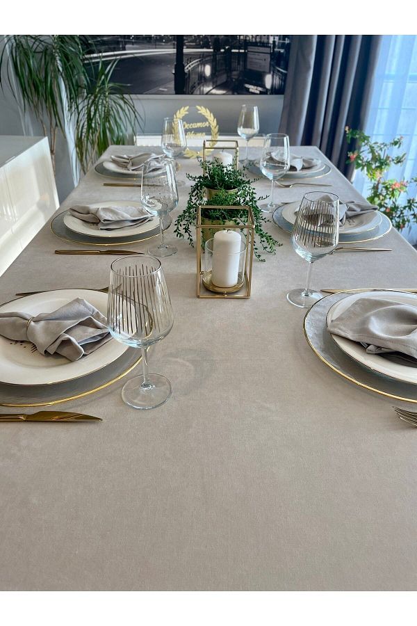 Decamor home-Velvet Textured Carefree Stain-Resistant Stone Color Table Cloth 1
