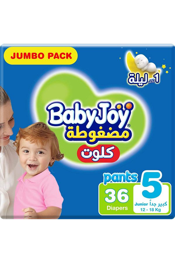 BabyJoy-بيبي جوي كلوت، مقاس 5، جونيور، 12-18 كجم، عبوة جامبو، 36 حفاضة 1