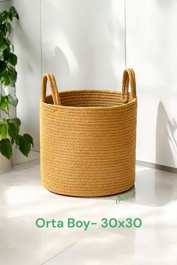 evdeucuz-Multi-Purpose Jute, Wicker Organizer Basket with Handle 1