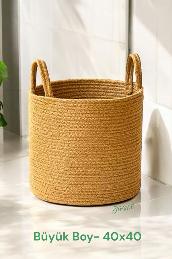 evdeucuz-Multi-Purpose Jute, Wicker Organizer Basket with Handle 1