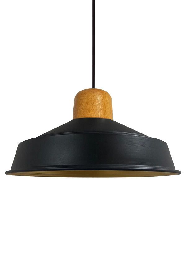 Bamyum-Asletl-Holz Industrial Vintage Hängelampe  40 cm, Schwarz Metall Pendelleuchte 1