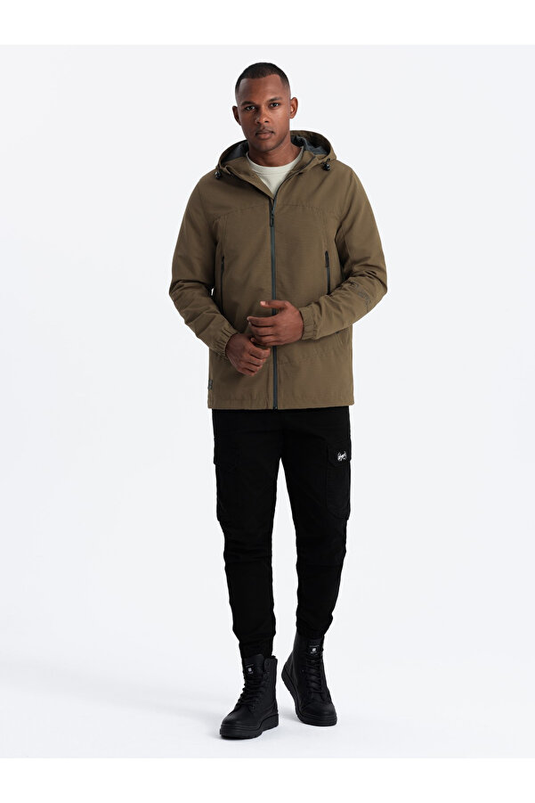 Ombre Leichte Sturmjacke mit Kapuze für Herren braun V2 OM-JANP-0191 XL