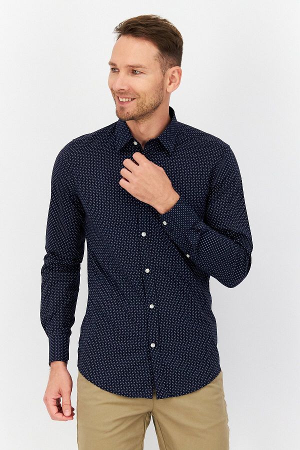 Antony Morato-Men Slim Fit Allover Print Long Sleeves Casual Shirt, Navy Blue 1