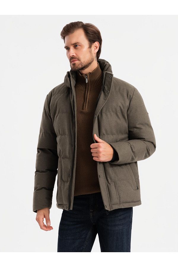 OMBRE-Leichte Herrenjacke mit Kapuze und Netzfutter - oliv V4 OM-JAHP-0203 L 1