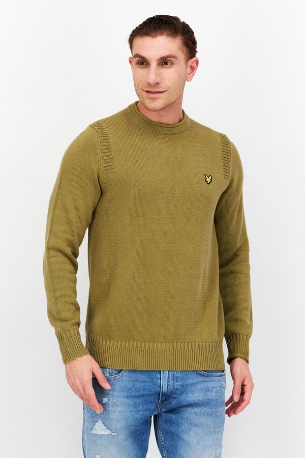 Lyle & Scott-Men Crew Neck Brand Logo Sweater, Dark Olive 1