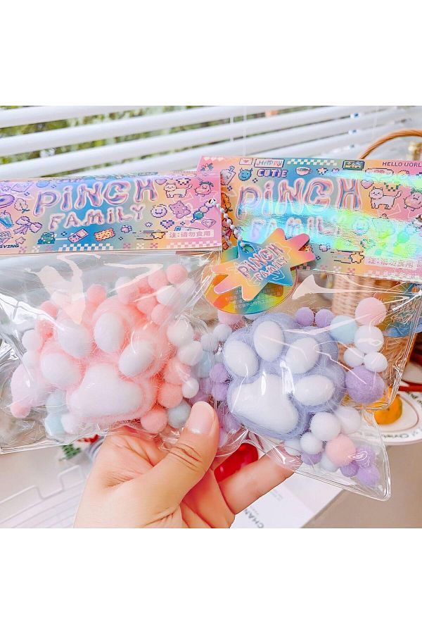 Yelajoy-2Pcs Squishy Cat Paw Pinch Family,Ultra Soft Cute, Stress Relieving Kawaii,Yellow+Purple,5x5cm 1