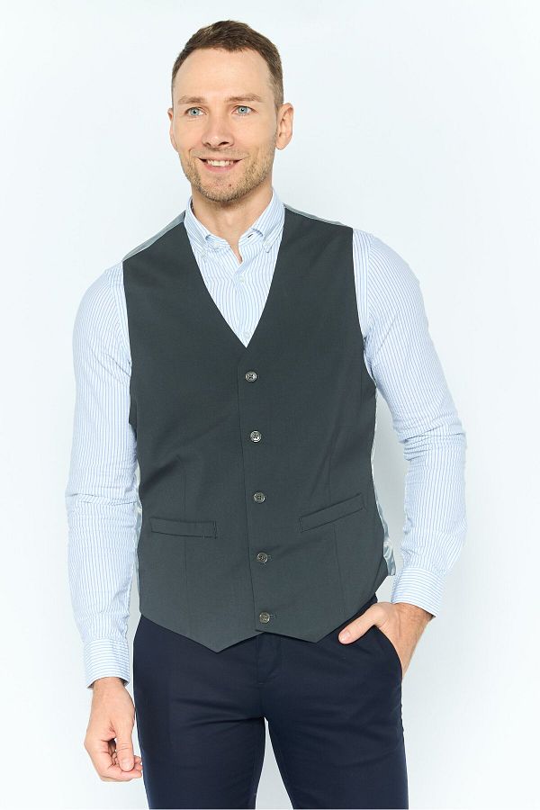 Asos Design-Men Skinny Fit Solid Waist Coat, Dark Grey 1