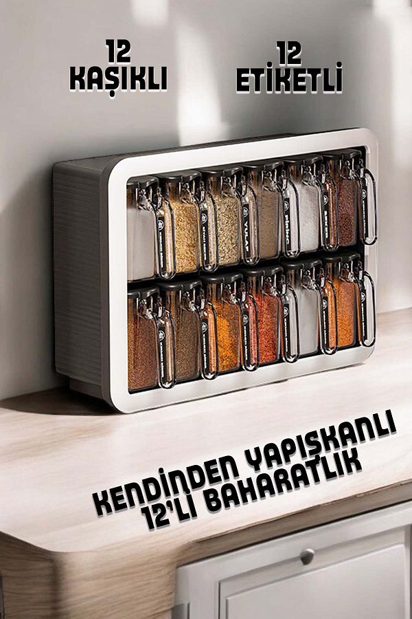 UFİX-Set of 12 Spice Jars with Self-Adhesive Stand Labels Storage Container Spice Rack 1
