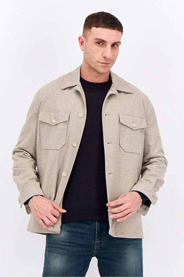 Sorbino Jacket Sorbino Men Textured Jacket Shirt, Beige- Trendyol