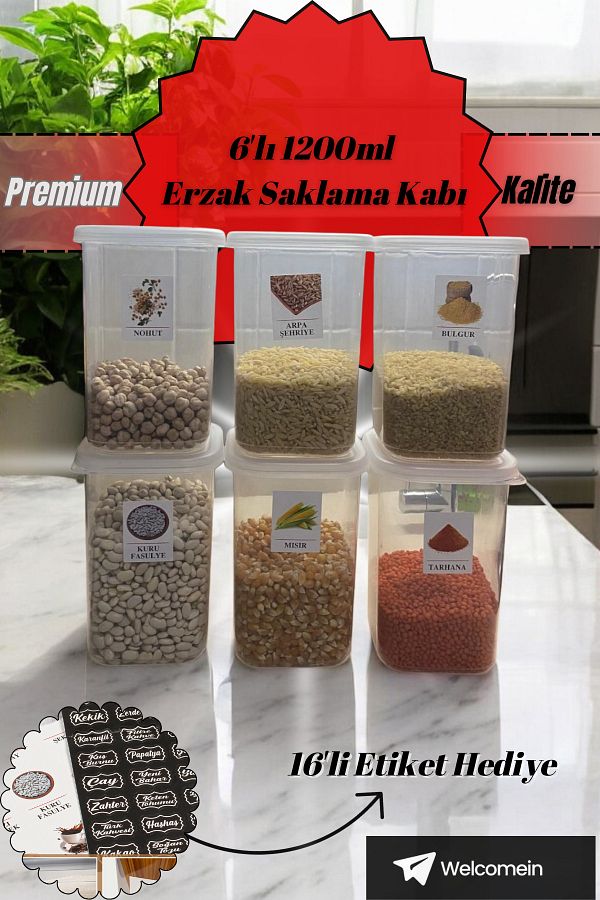 welcomein-1.2 L Transparent Food Grocery Storage Set - Dowry with 6 Labels 1
