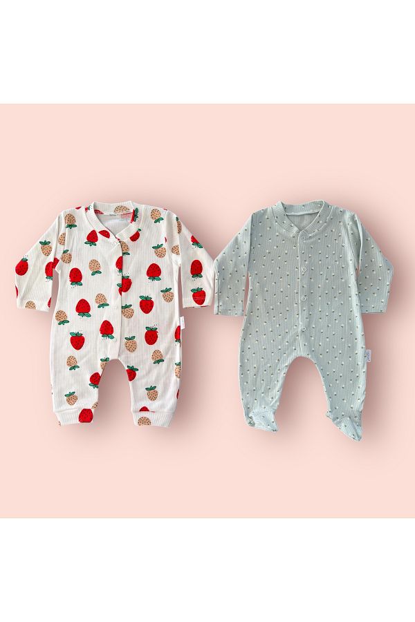 Bebesi-Strawberry and Flower Patterned 2 Pieces Baby Girl Bodysuit 1