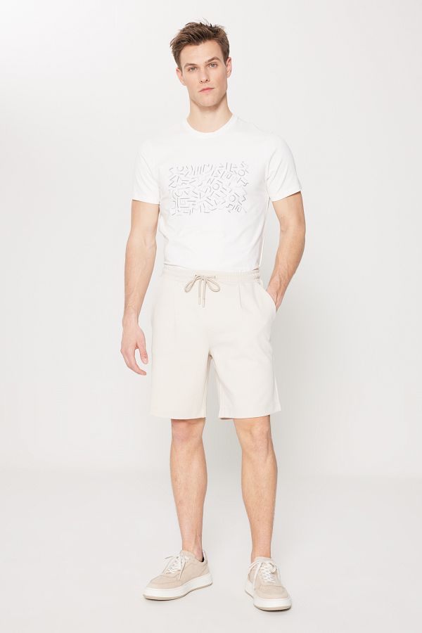 ALTINYILDIZ CLASSICS-Men's Beige Slim Fit Slim Fit Cotton Side Pocket Knitted Shorts 1